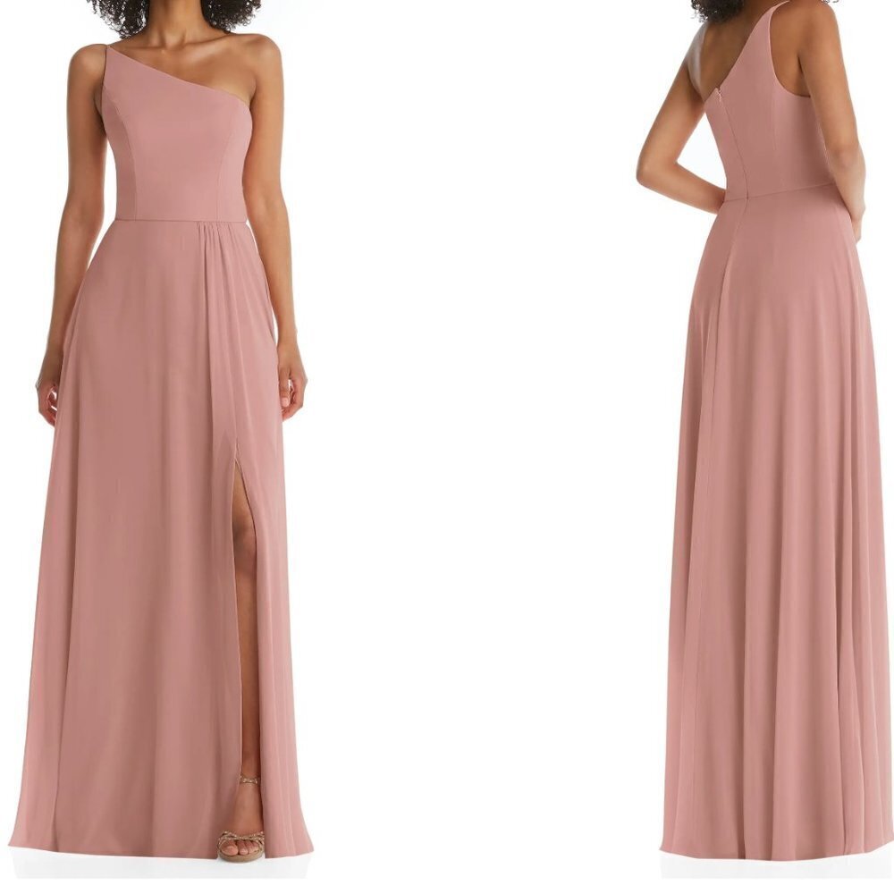 AFTER SIX DUSTY PINK ONE SHOULDER SIDE SLIT CHIFFON EVENING GOWN DRESS - 6